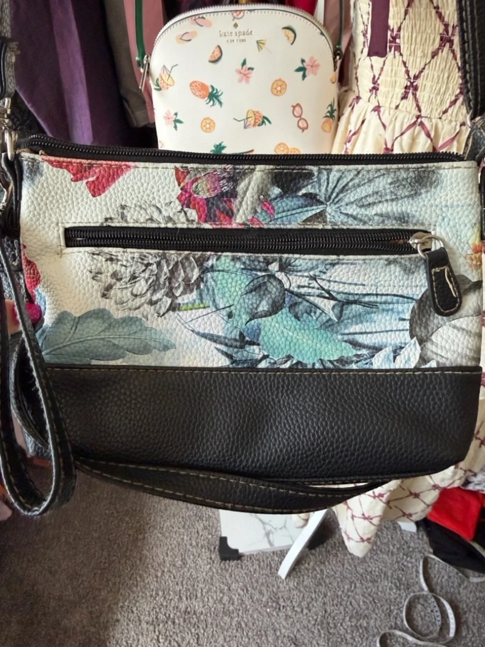 Stone Mountain Floral Multi Zip Crossbody Bag/Wristlet - 3 Ways to Wear